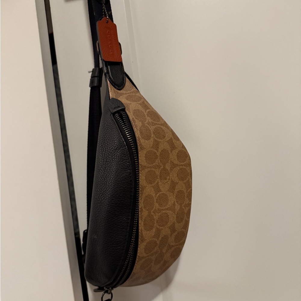 Coach Signature Tan and Black Belt Bag
